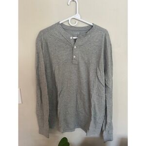 J Crew Mens Gray Long Sleeve Henley Shirt Casual Basic Essential Cotton Top